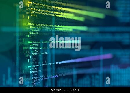Abstract moderne Technologie der Programmierung Code-Bildschirm-Entwickler. C Programmiersprache von Computer-Skript und Technologie Hintergrund der Software. Stockfoto