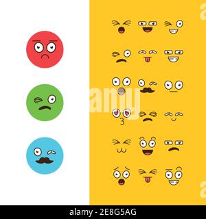 Bündel von einundzwanzig Cartoon Gesichter Emoticons Symbole Vektor-Illustration Design Stock Vektor