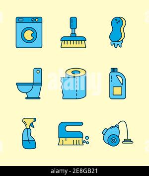 Bündel von neun Desinfektions-und Reinigungsset Symbole Vektor-Illustration Design Stock Vektor