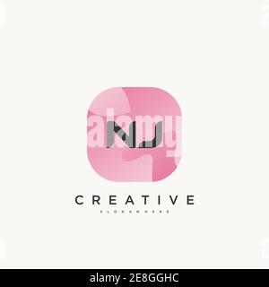 NJ Initial Letter Logo Icon Design Vorlage Elemente mit Welle Farbenfroh Stock Vektor