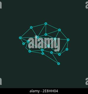 Futuristisches digitales Gehirn des Menschen mit neuronalen Verbindungen. Vector Scientific Logo Stock Vektor
