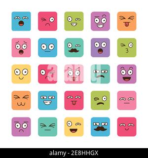 Bündel von fünfundzwanzig Cartoon Gesichter Emoticons Symbole Vektor-Illustration Design Stock Vektor