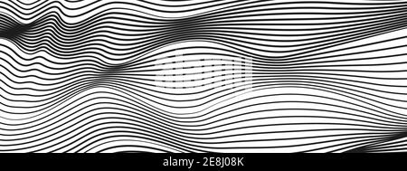 Technologie Linie Art Muster. Abstrakte Wellen, schwarz-weiß gestreifter Hintergrund. Vektorkurven verquillern. Optische Täuschung. Monochromes Design. EPS10 Stock Vektor