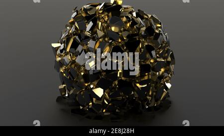 Explosion der goldenen Kugel auf schwarzem Hintergrund 3d-Render Stockfoto