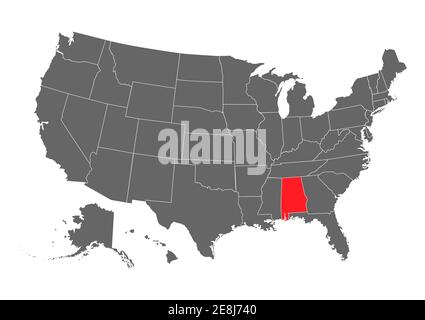 Schwarze leere Alabama State Map. Flache Symbol Symbol Vektorgrafik . Stock Vektor