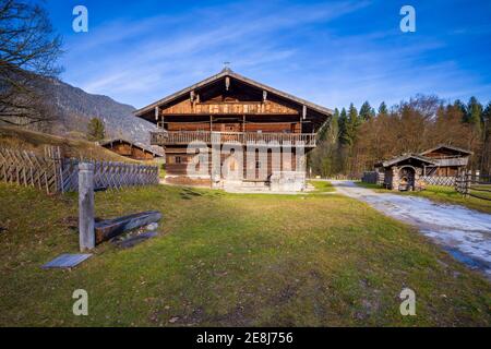 Tiroler Bauernhöfe im Spätherbst, Museum Tiroler Bauernhöfe, Kramsach, Tirol, Österreich Stockfoto