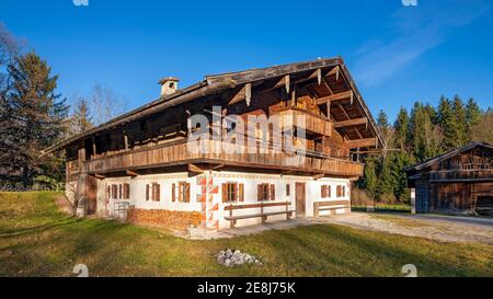 Tiroler Bauernhof im Spätherbst, Museum Tiroler Bauernhöfe, Kramsach, Tirol, Österreich Stockfoto