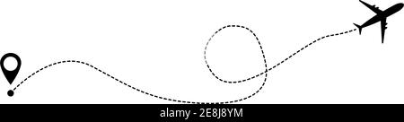 Flugzeug Linie Vektor-Symbol der Flugzeug Flug Route mit Startpunkt und Linie Spur . Stock Vektor