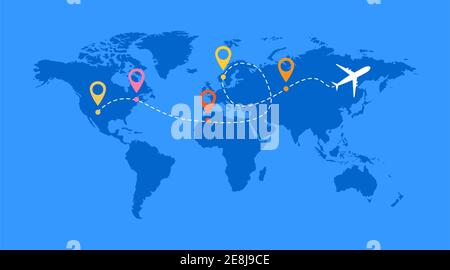 Flugzeug Linie Vektor-Symbol der Flugzeug Flug Route mit Startpunkt und Linie Spur . Stock Vektor