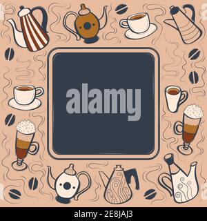 Blog-Cover mit Kaffee von Hand gezeichnete Kritzeleien. Vektorgrafik. Stock Vektor