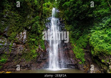 Wasserfall von Sao Nicolau im Dschungel von Sao Tome, Sao Tome und Principe, Atlantik Stockfoto