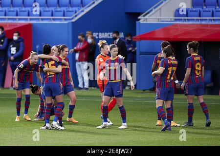 Barcelona, Spanien. Januar 2021. FC Barcelona Spieler vor dem Primera Iberdrola Spiel zwischen FC Barcelona und Real Madrid im Johan Cruyff Stadion in Barcelona, Spanien. Kredit: SPP Sport Presse Foto. /Alamy Live Nachrichten Stockfoto