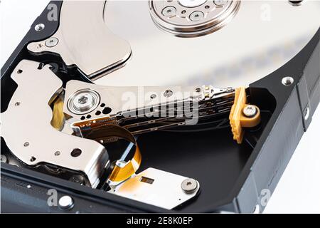 Detailansicht des Inneren einer Festplatte Stockfoto