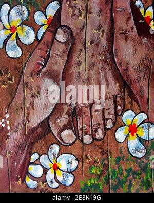 Kunst, Malerei, Ölfarbe, Fuß-Spa, Massage, aus Thailand Stockfoto