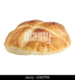 Rundes Brot auf weißem Hintergrund isoliert Stockfoto