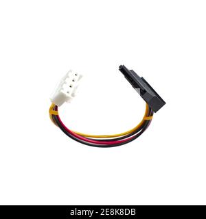 Serielles ATA sata Kabel isoliert auf weißem Hintergrund. Hardware und Übertragungsdatenkonzept Stockfoto