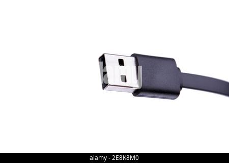 Schwarzes usb Typ-A Kabel isoliert auf weißem Hintergrund. Kopierraum für Design. Hardware-Konzept Stockfoto