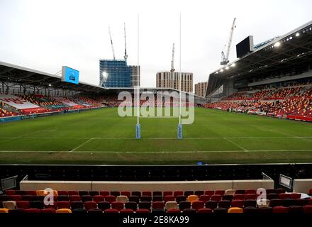 Eine allgemeine Ansicht des Stadions vor dem Beginn des Spiels Gallagher Premiership im Brentford Community Stadium, Brentford. Bilddatum: Sonntag, 31. Januar 2021. Stockfoto