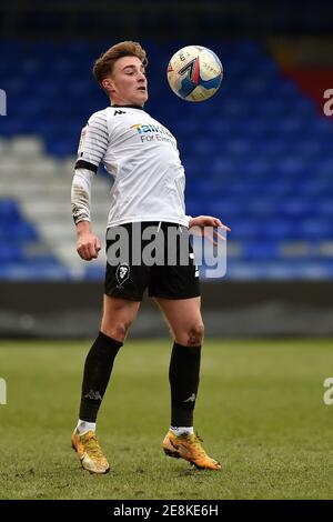 OLDHAM, ENGLAND. 30. JANUAR Aktions-Bild von Robbie Gotts von Salford City während des Sky Bet League 2 Spiels zwischen Oldham Athletic und Salford City im Boundary Park, Oldham am Samstag, 30. Januar 2021. (Kredit: Eddie Garvey, Mi News) Kredit: MI Nachrichten & Sport /Alamy Live Nachrichten Stockfoto