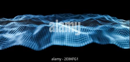 Schwebende fragile 3D Drahtmodell-Struktur, moderner abstrakter virtueller Grid-Hintergrund, Audio-Schallwellen, Science-Data-Konzept, Schallwellen-Visualisierung Stockfoto