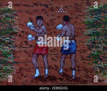 Kunst, Malerei, Acrylfarbe, Muaythai, Thai Boxen, aus Thailand Stockfoto