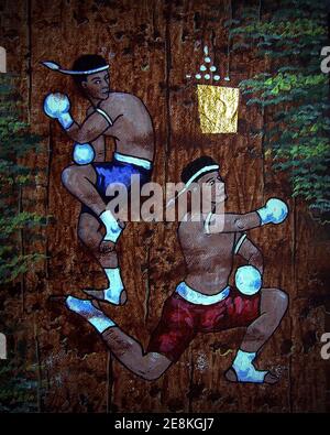 Kunst, Malerei, Acrylfarbe, Muaythai, Thai Boxen, aus Thailand Stockfoto