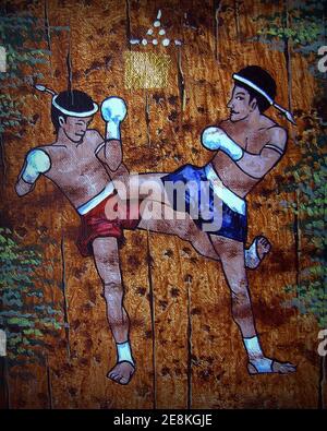 Kunst, Malerei, Acrylfarbe, Muay thai, Thai Boxen, aus Thailand Stockfoto