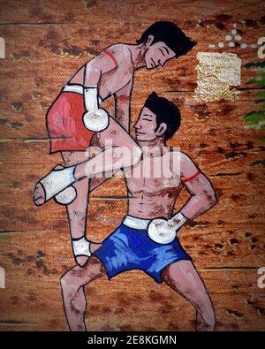 Kunst, Malerei, Acrylfarbe, Muaythai, Thai Boxen, aus Thailand Stockfoto