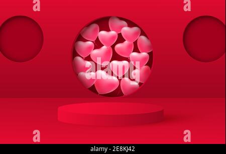 3d Render of Love valentine inszeniert Hintergrund oder Textur. Leuchtend rote festliche Podium oder Sockel Hintergründe. Vektor Stock Vektor
