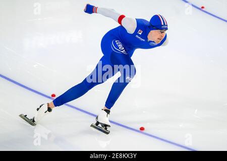 HEERENVEEN, NIEDERLANDE - JANUAR 30: Sindre Henriksen aus Norwegen beim ISU-Weltcup-Eisschnelllauf am 30. Januar 2021 in H in Thialf Icerink Stockfoto