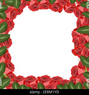 Trendy Rosen Hochzeit Einladung Poster, speichern Sie die Datumskarte mit Vektor Blumenstrauß Rahmen Design mit schönen roten und scharlachroten Rose Blume und leav Stock Vektor