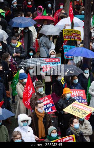 Paris, Frankreich. Januar 2021. Demonstranten bei einer Demonstration gegen das Bioethik-Gesetz und die PMA (assistierte Reproduktionstechnologie - KUNST) für alle, in Paris, Frankreich, am 31. Januar 2021. Foto von Raphael Lafargue/ABACAPRESS.COM Quelle: Abaca Press/Alamy Live News Stockfoto