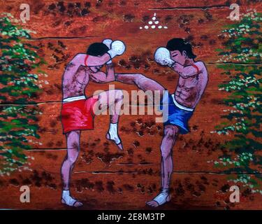 Kunst, Malerei, Acrylfarbe, Muaythai, Thai Boxen, aus Thailand Stockfoto