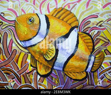 Kunst Ölgemälde Clown Fisch , Amphiprioninae , Nemo Fisch aus thailand Stockfoto