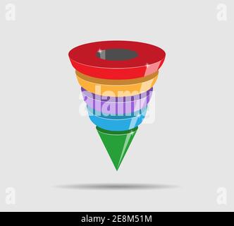 Infografiken des Leitung Erzeugung, Vertrieb mit Pfeilen für Präsentationen von Anwendungen und Websites Trichter, 3-D-Simulation Stock Vektor