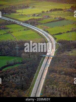 Luftbild, Autobahn A1, Geithe-Gebiet, vierspurige Autobahn, Uentrop, Hamm, Ruhrgebiet, Nordrhein-Westfalen, Deutschland, DE, Europa, Vogelperspektive, aer Stockfoto