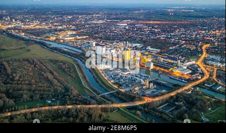 Luftaufnahme, Hamm Hafen, Datteln-Hamm Kanal. Lippe, Brökelmann + Co, Ölmühle und Management GmbH, Brölio, Radbodstraße, Hafenstraße, Bockum-Höv Stockfoto