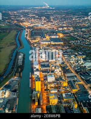 Luftaufnahme, Hamm Hafen, Datteln-Hamm Kanal. Lippe, Brökelmann + Co, Ölmühle und Management GmbH, Brölio, Radbodstraße, Hafenstraße, Bockum-Höv Stockfoto