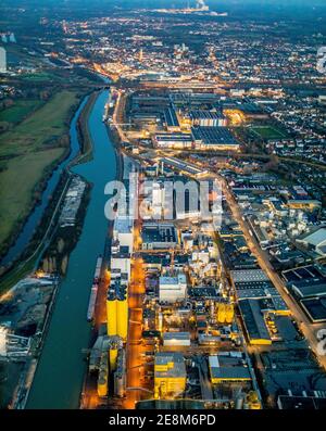 Luftaufnahme, Hamm Hafen, Datteln-Hamm Kanal. Lippe, Brökelmann + Co, Ölmühle und Management GmbH, Brölio, Radbodstraße, Hafenstraße, Bockum-Höv Stockfoto
