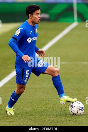 Takefusa Kubo (Getafe CF) in Aktion gesehen während der La Liga Spielrunde 21 zwischen Getafe CF und Deportivo Alaves im Alfonso Perez Stadion.(Endstand; Getafe CF 0:0 Deportivo Alaves) Stockfoto