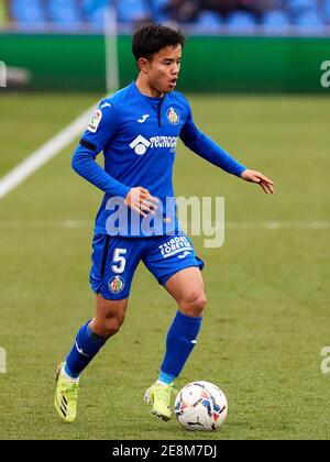 Takefusa Kubo (Getafe CF) in Aktion gesehen während der La Liga Spielrunde 21 zwischen Getafe CF und Deportivo Alaves im Alfonso Perez Stadion.(Endstand; Getafe CF 0:0 Deportivo Alaves) Stockfoto