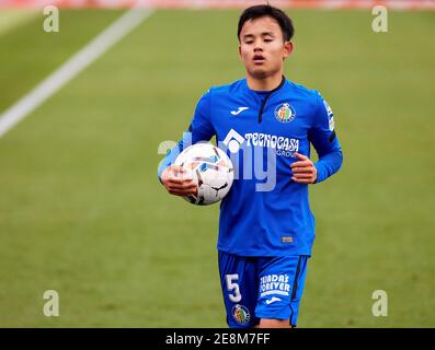 Takefusa Kubo (Getafe CF) in Aktion gesehen während der La Liga Spielrunde 21 zwischen Getafe CF und Deportivo Alaves im Alfonso Perez Stadion.(Endstand; Getafe CF 0:0 Deportivo Alaves) Stockfoto