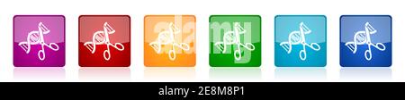 DNA, genetische Modifikation Icon Set, quadratische Hochglanz-Vektor-Tasten in 6 Farben Optionen für webdesign und mobile Anwendungen Stock Vektor