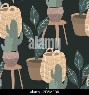 Home Indoor Pflanzen Hand gezeichnet nahtlose Muster Stockfoto