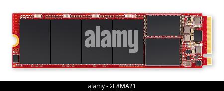 Rot M2 SSD Flash hdd Festplatte Speicher-Computer isoliert auf weißem Hintergrund. pc Hardware componet Datenspeicherung Elektronik Konzept Stockfoto
