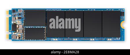 Blue M2 SSD Flash hdd Festplatte Speicher-Computer isoliert auf weißem Hintergrund. pc Hardware componet Datenspeicherung Elektronik Konzept Stockfoto