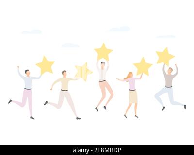 Glückliche Menschen mit Sternen. Erfolgskonzept für Geschäftserfolg. Vektorgrafik. Stock Vektor