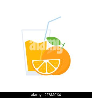 Frisches Orangensaftglas. Gesundes natürliches Getränk. Zitronenscheibe. Vektor auf Weiß isoliert. Stock Vektor