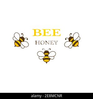 Honigetikett mit Bienen. Tierbiene Emblem. Schild mit süßen Speisen. Vektorgrafik isoliert auf Weiß Stock Vektor