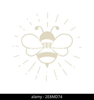 Biene mit Sunburst Retro-Ikone. Cartoon Biene innen Strahlen Silhouette isoliert auf einem weißen Hintergrund. Vektorgrafik. Stock Vektor